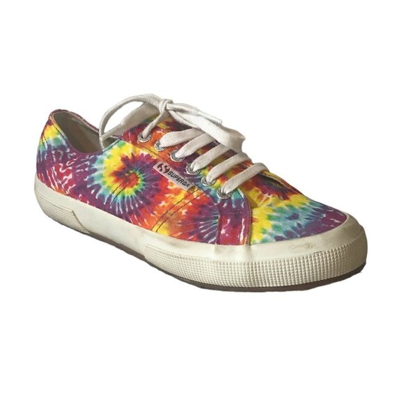 SUPERGA Rainbow Sneakers Unisex Size M7.5/W9 Red Multicolor Tie Dye  S11GJW - Picture 1 of 12